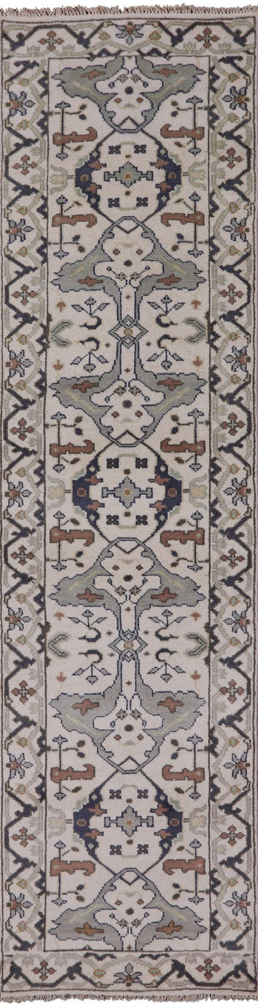 Ivory Turkish Oushak Handmade Wool Runner Rug - 2' 6" X 9' 10" - Golden Nile
