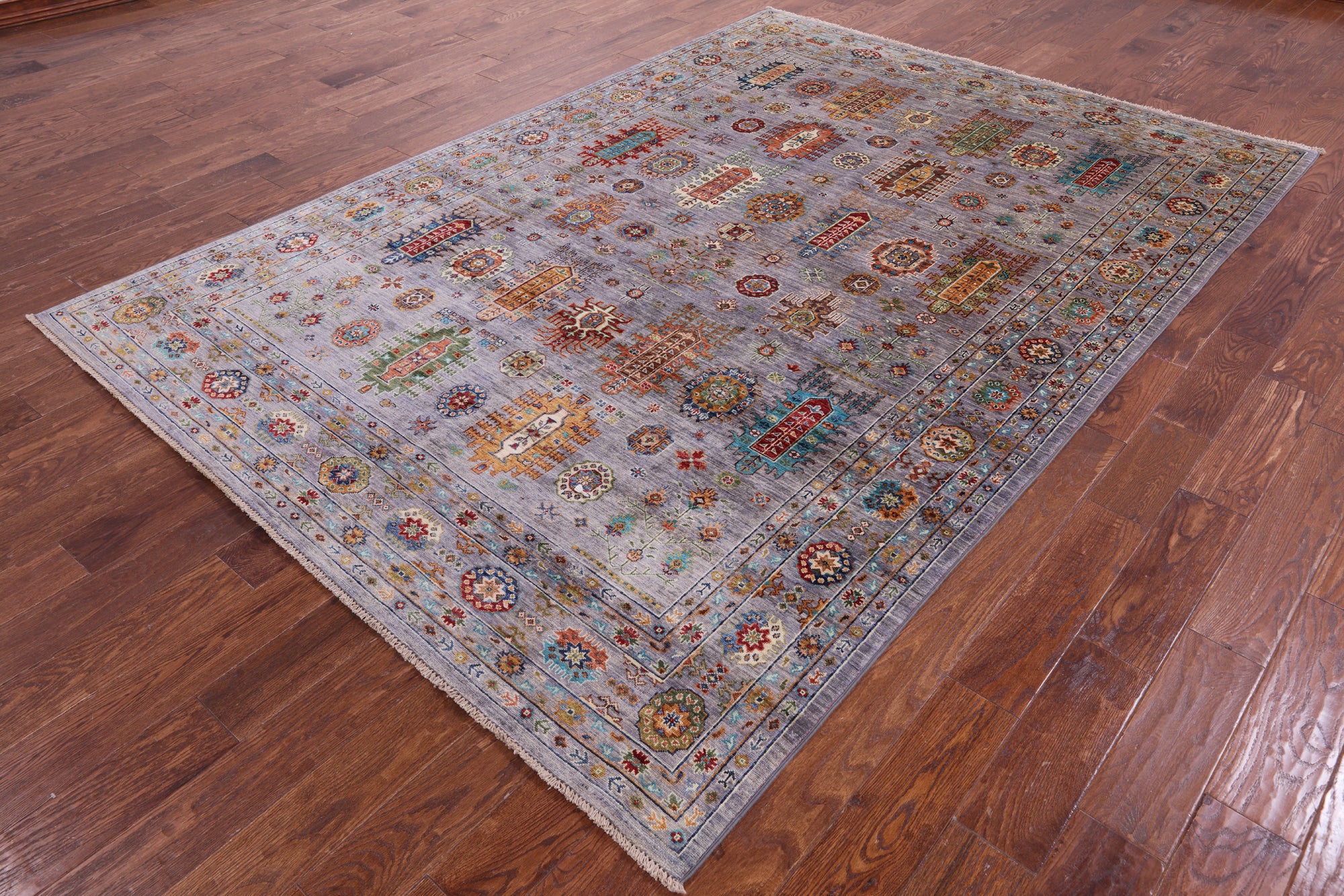 Grey Tribal Persian Hand Knotted Wool Rug - 6' 9" X 9' 8" - Golden Nile