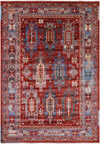 Red Persian Fine Serapi Hand Knotted Wool Rug - 7' 0