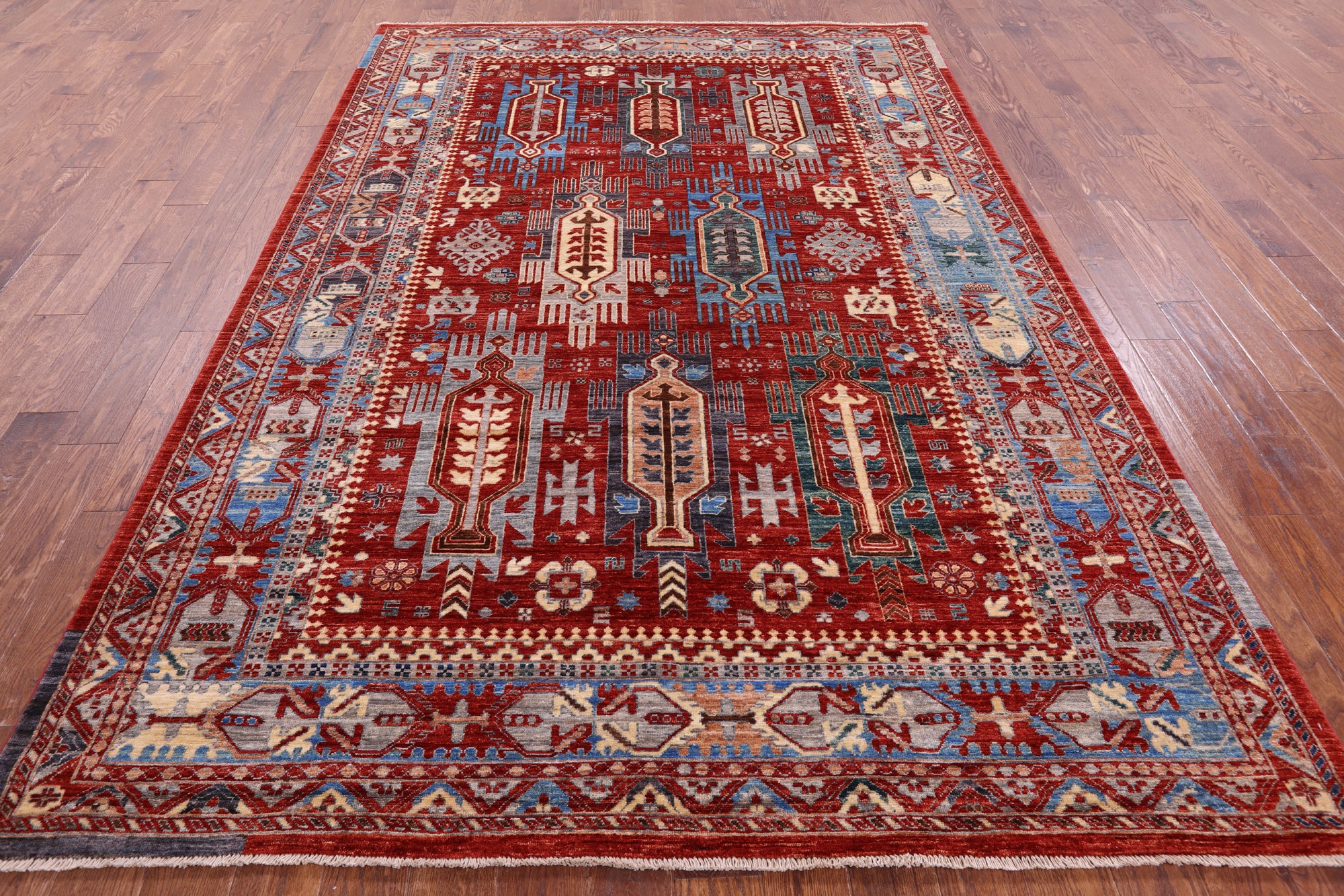 Red Persian Fine Serapi Hand Knotted Wool Rug - 7' 0" X 10' 2" - Golden Nile