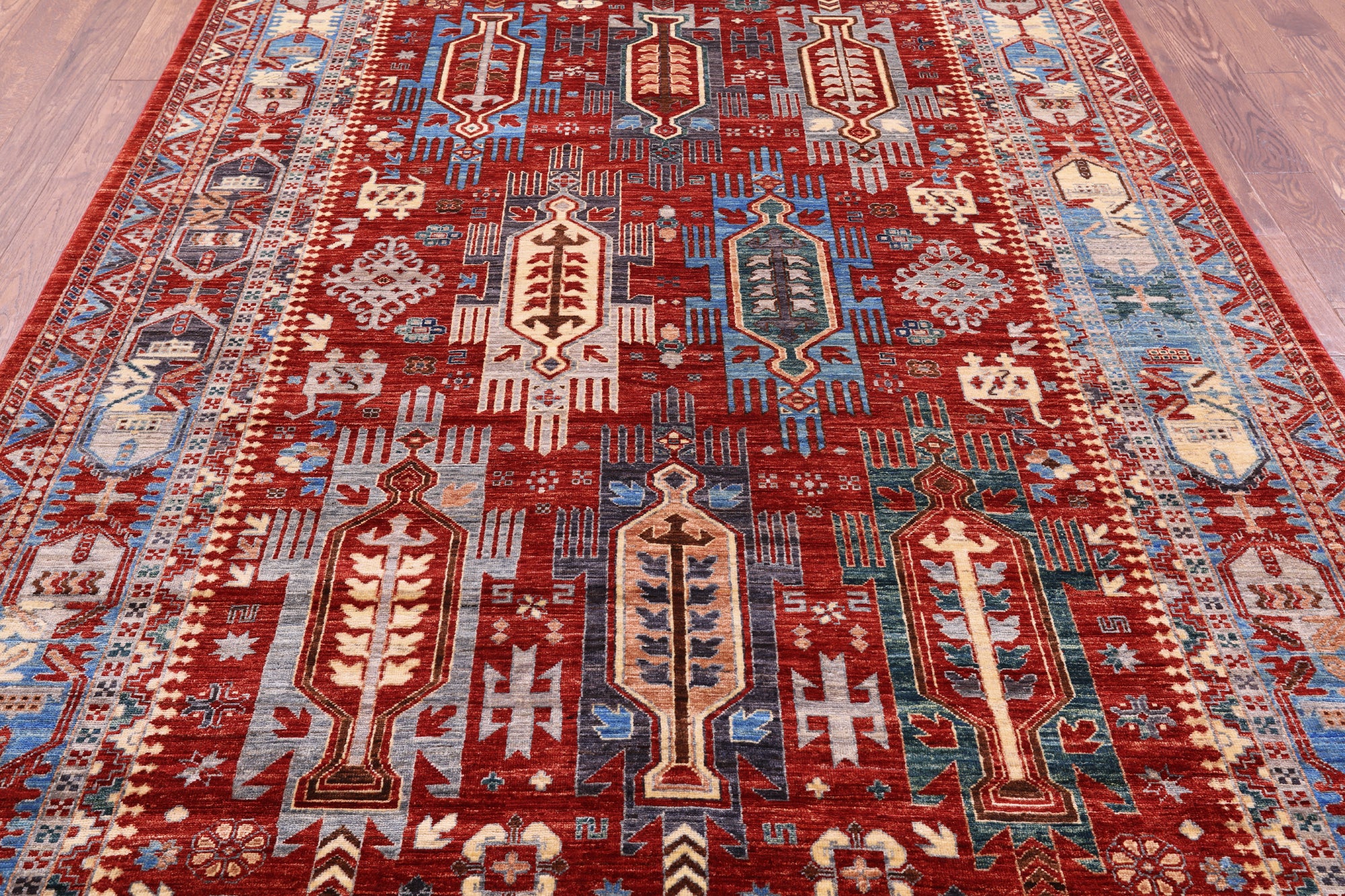 Red Persian Fine Serapi Hand Knotted Wool Rug - 7' 0" X 10' 2" - Golden Nile