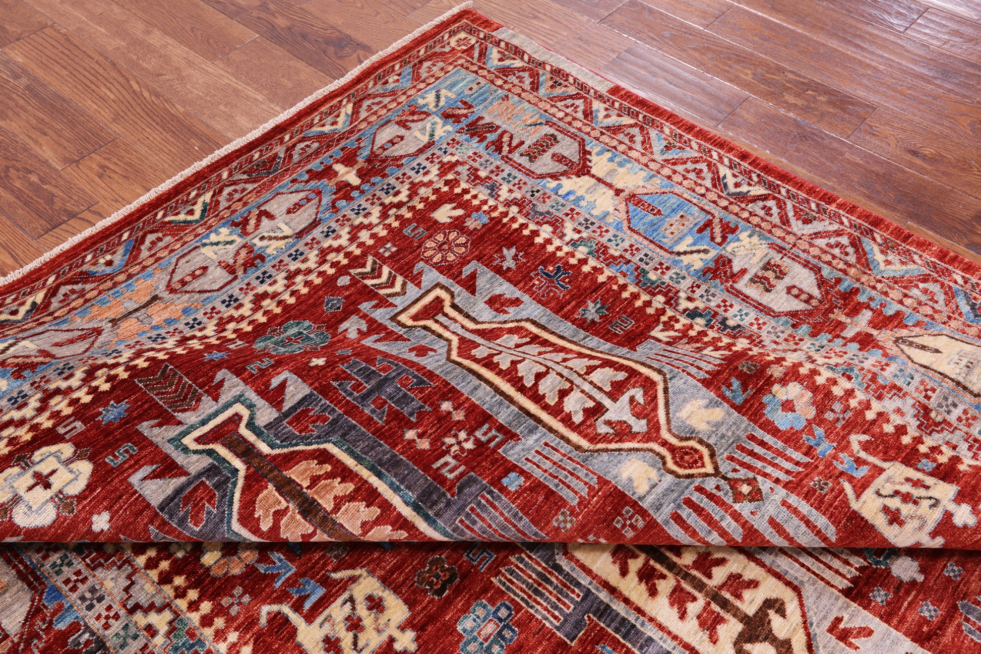 Red Persian Fine Serapi Hand Knotted Wool Rug - 7' 0" X 10' 2" - Golden Nile
