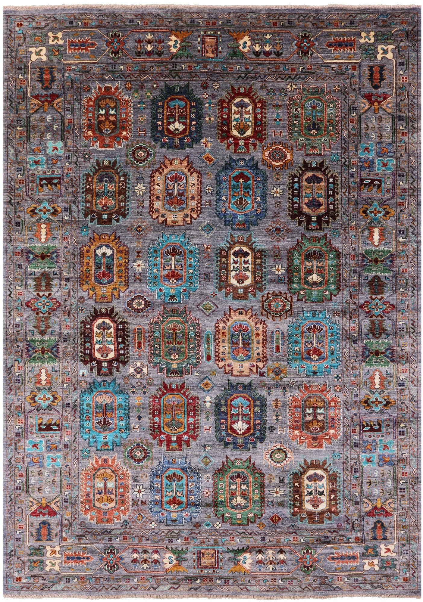 Turkmen Ersari Handmade Wool Rug - 6' 10" X 9' 9" - Golden Nile