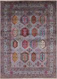 Grey Turkmen Ersari Hand Knotted Wool Rug - 5' 7" X 7' 8" - Golden Nile