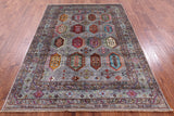 Grey Turkmen Ersari Hand Knotted Wool Rug - 5' 7" X 7' 8" - Golden Nile