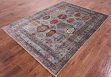 Grey Turkmen Ersari Hand Knotted Wool Rug - 5' 7" X 7' 8" - Golden Nile