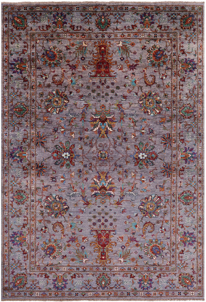 Grey Peshawar Hand Knotted Wool Rug - 5' 8" X 8' 4" - Golden Nile