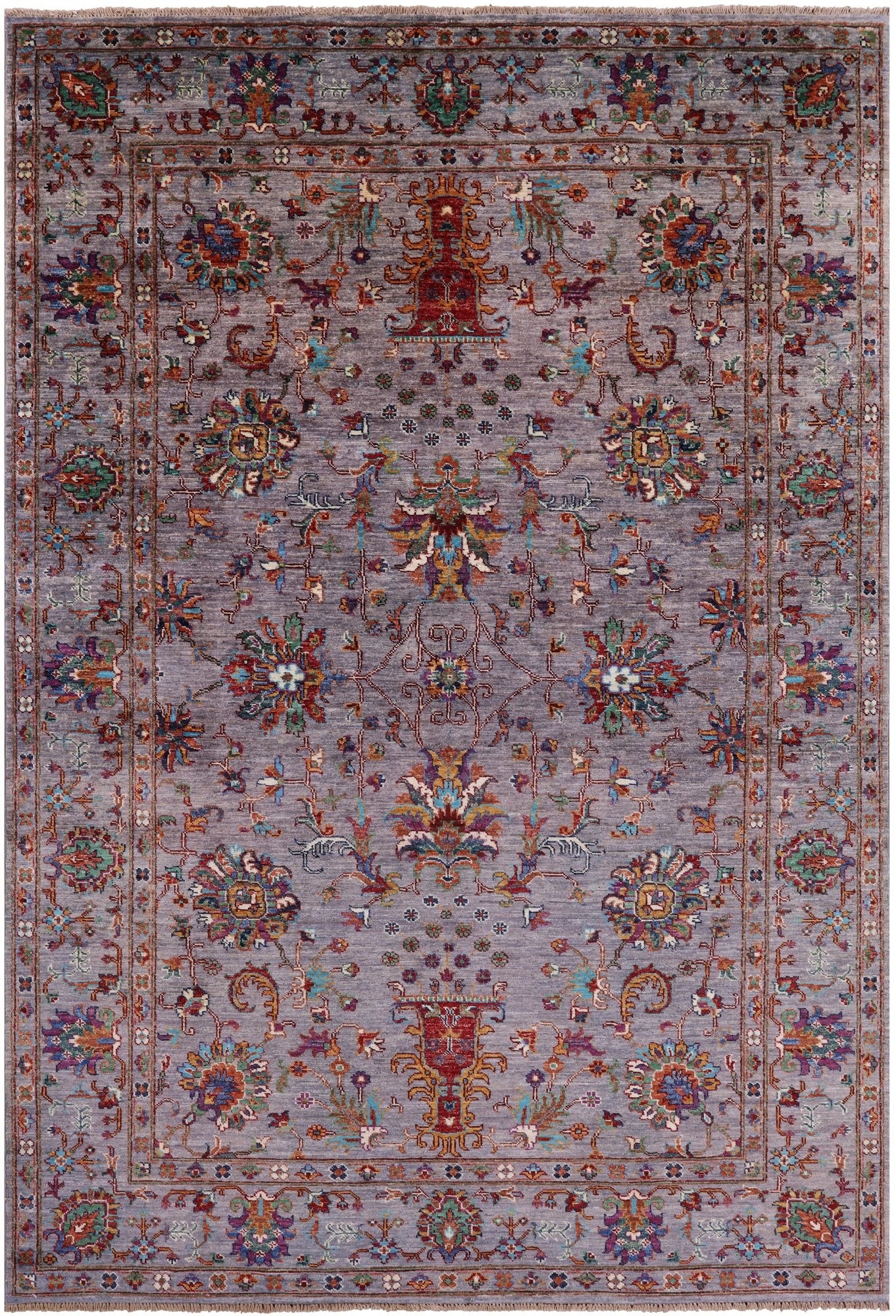 Grey Peshawar Hand Knotted Wool Rug - 5' 8" X 8' 4" - Golden Nile