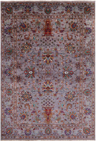 Grey Peshawar Hand Knotted Wool Rug - 5' 8