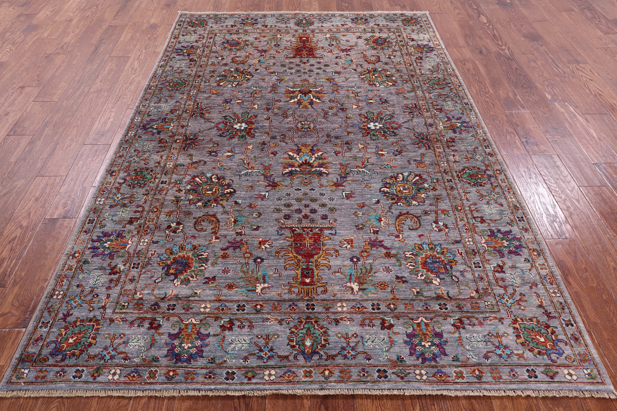Grey Peshawar Hand Knotted Wool Rug - 5' 8" X 8' 4" - Golden Nile