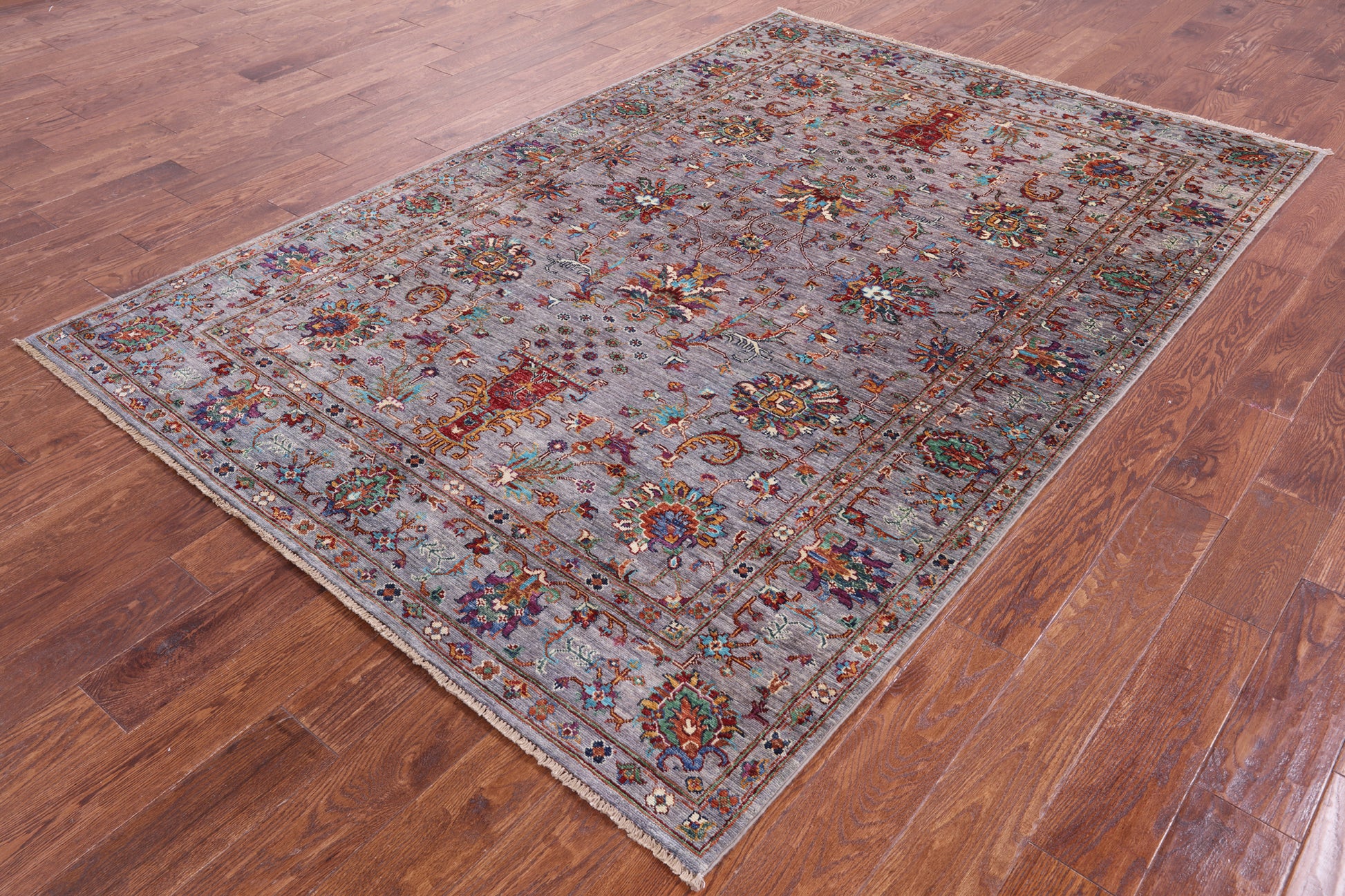 Grey Peshawar Hand Knotted Wool Rug - 5' 8" X 8' 4" - Golden Nile
