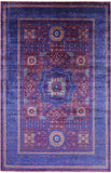 Purple Geometric Persian Mamluk Hand Knotted Wool Rug - 6' 6" X 10' 1" - Golden Nile