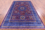Purple Geometric Persian Mamluk Hand Knotted Wool Rug - 6' 6" X 10' 1" - Golden Nile