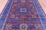 Purple Geometric Persian Mamluk Hand Knotted Wool Rug - 6' 6" X 10' 1" - Golden Nile
