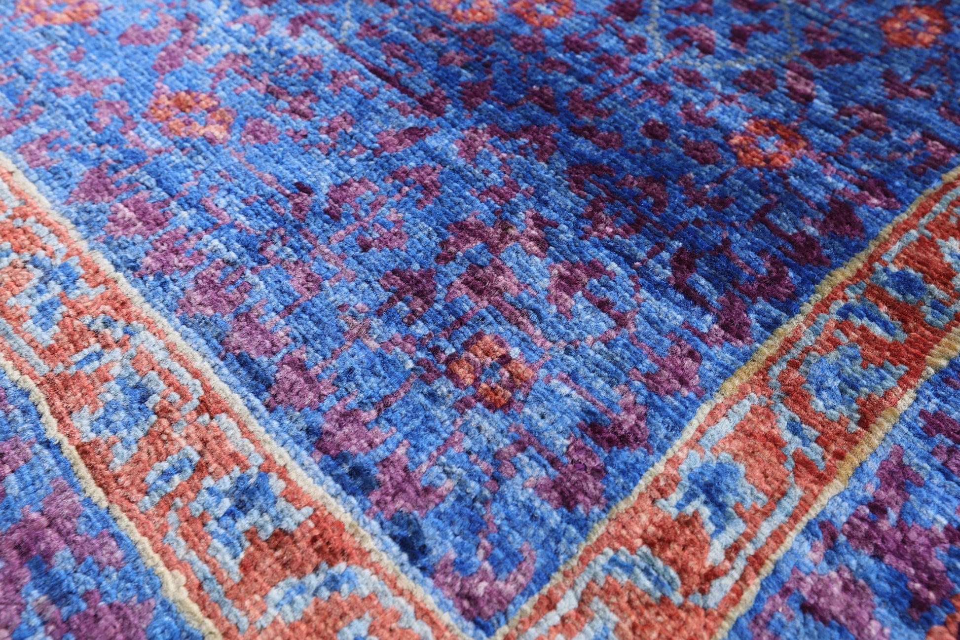 Purple Geometric Persian Mamluk Hand Knotted Wool Rug - 6' 6" X 10' 1" - Golden Nile