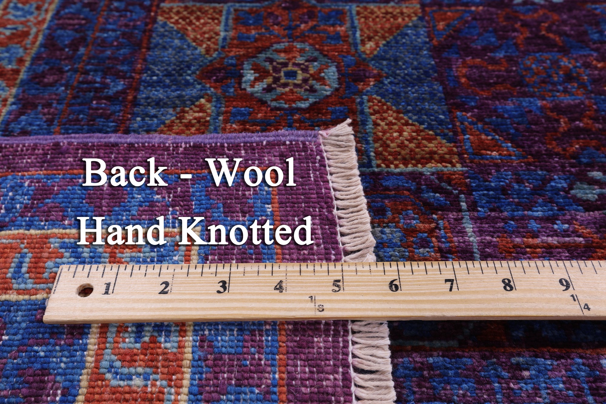 Purple Geometric Persian Mamluk Hand Knotted Wool Rug - 6' 6" X 10' 1" - Golden Nile