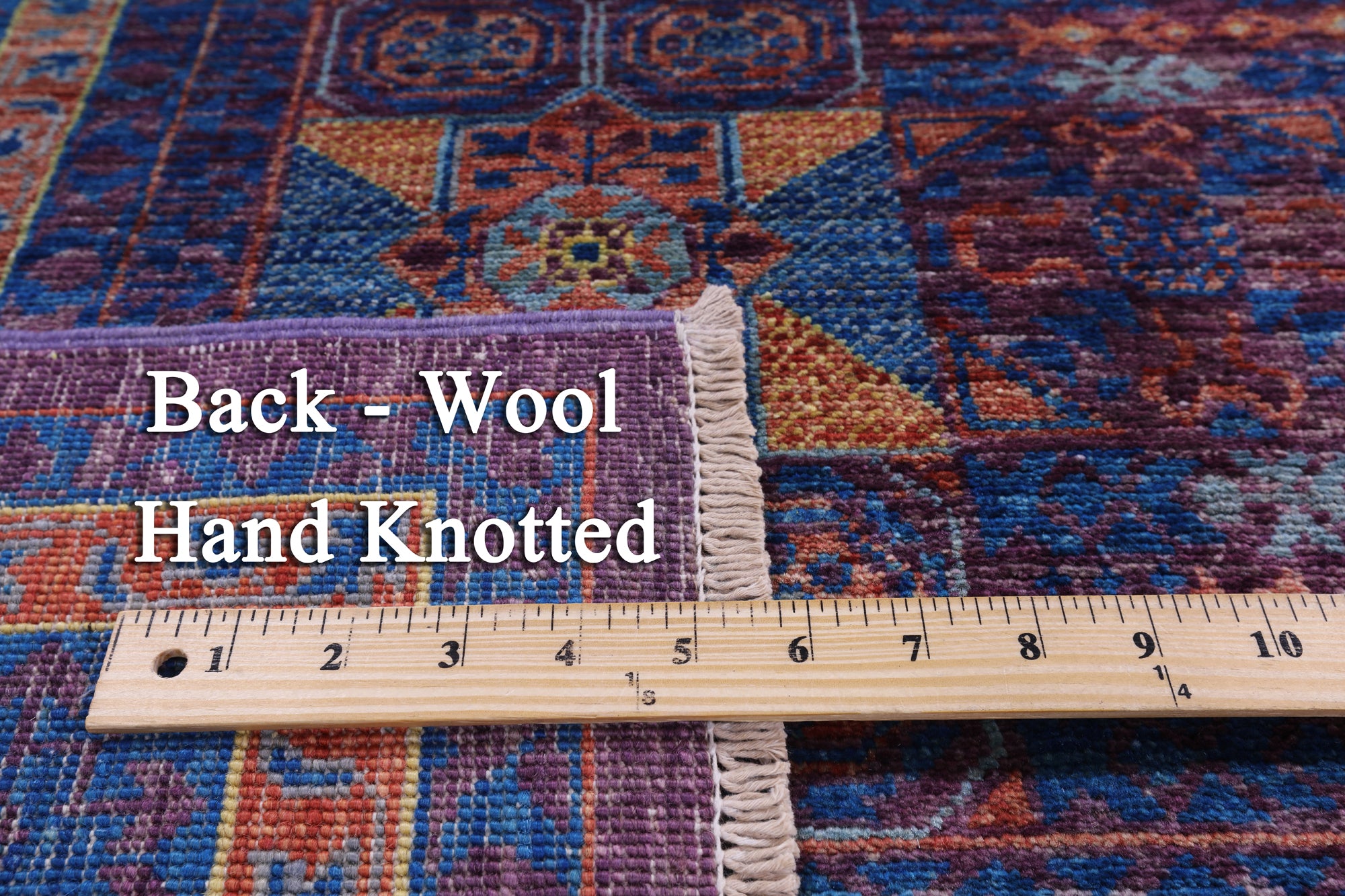Purple Geometric Persian Mamluk Hand Knotted Wool Rug - 6' 8" X 9' 9" - Golden Nile