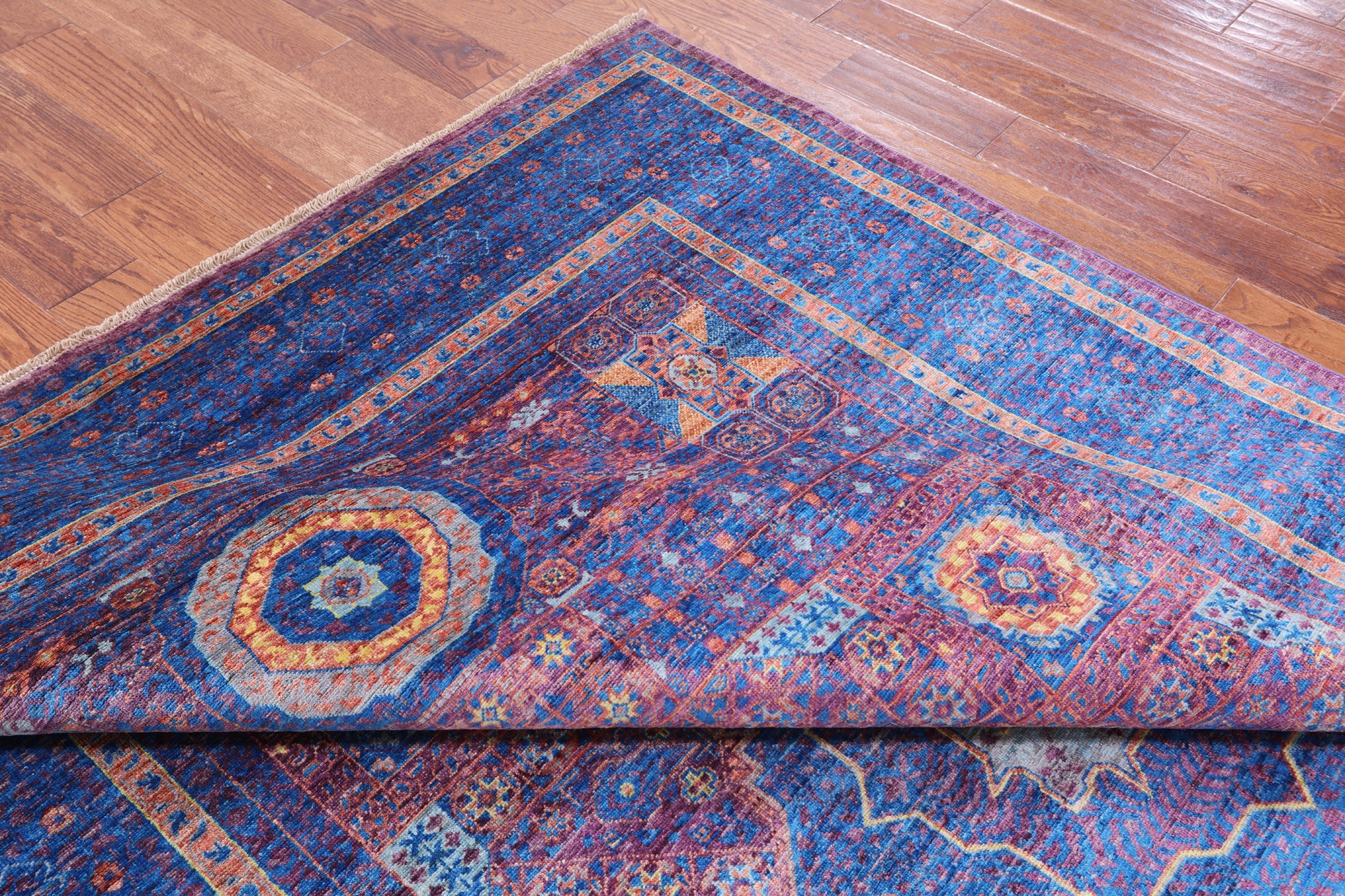 Purple Geometric Persian Mamluk Hand Knotted Wool Rug - 6' 8" X 9' 9" - Golden Nile
