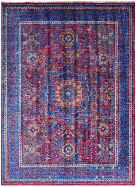 Geometric Persian Mamluk Hand Knotted Wool Rug - 5' 0" X 6' 9" - Golden Nile