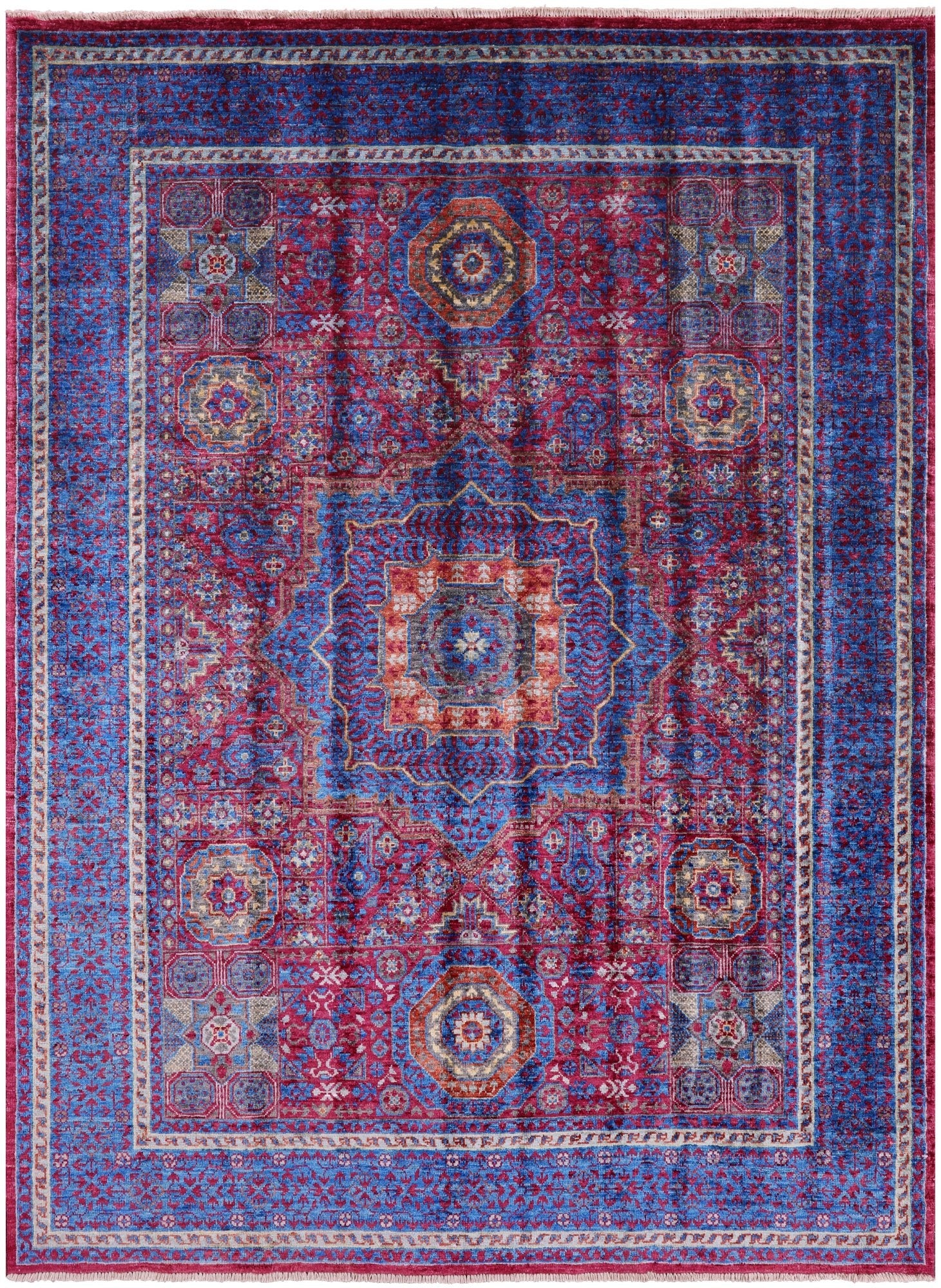 Geometric Persian Mamluk Hand Knotted Wool Rug - 5' 0" X 6' 9" - Golden Nile