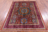 Red Geometric Persian Mamluk Hand Knotted Wool Rug - 5' 1" X 6' 7" - Golden Nile