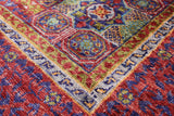 Red Geometric Persian Mamluk Hand Knotted Wool Rug - 5' 1" X 6' 7" - Golden Nile