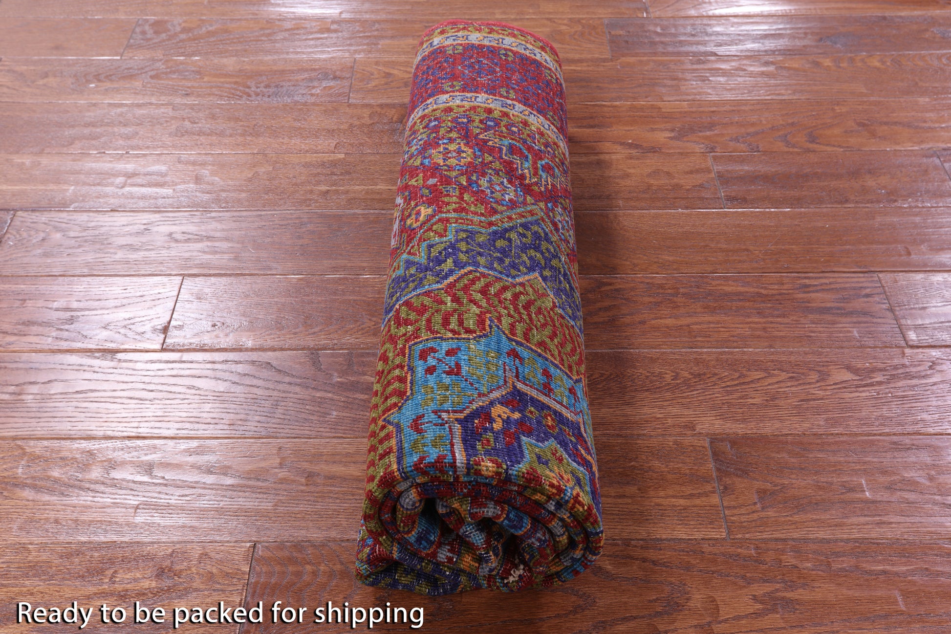 Red Geometric Persian Mamluk Hand Knotted Wool Rug - 5' 1" X 6' 7" - Golden Nile