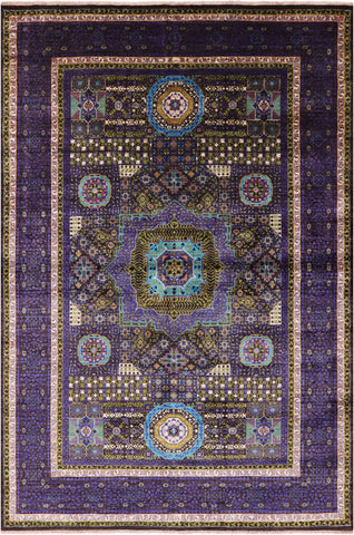 Geometric Persian Mamluk Hand Knotted Wool Rug - 6' 7