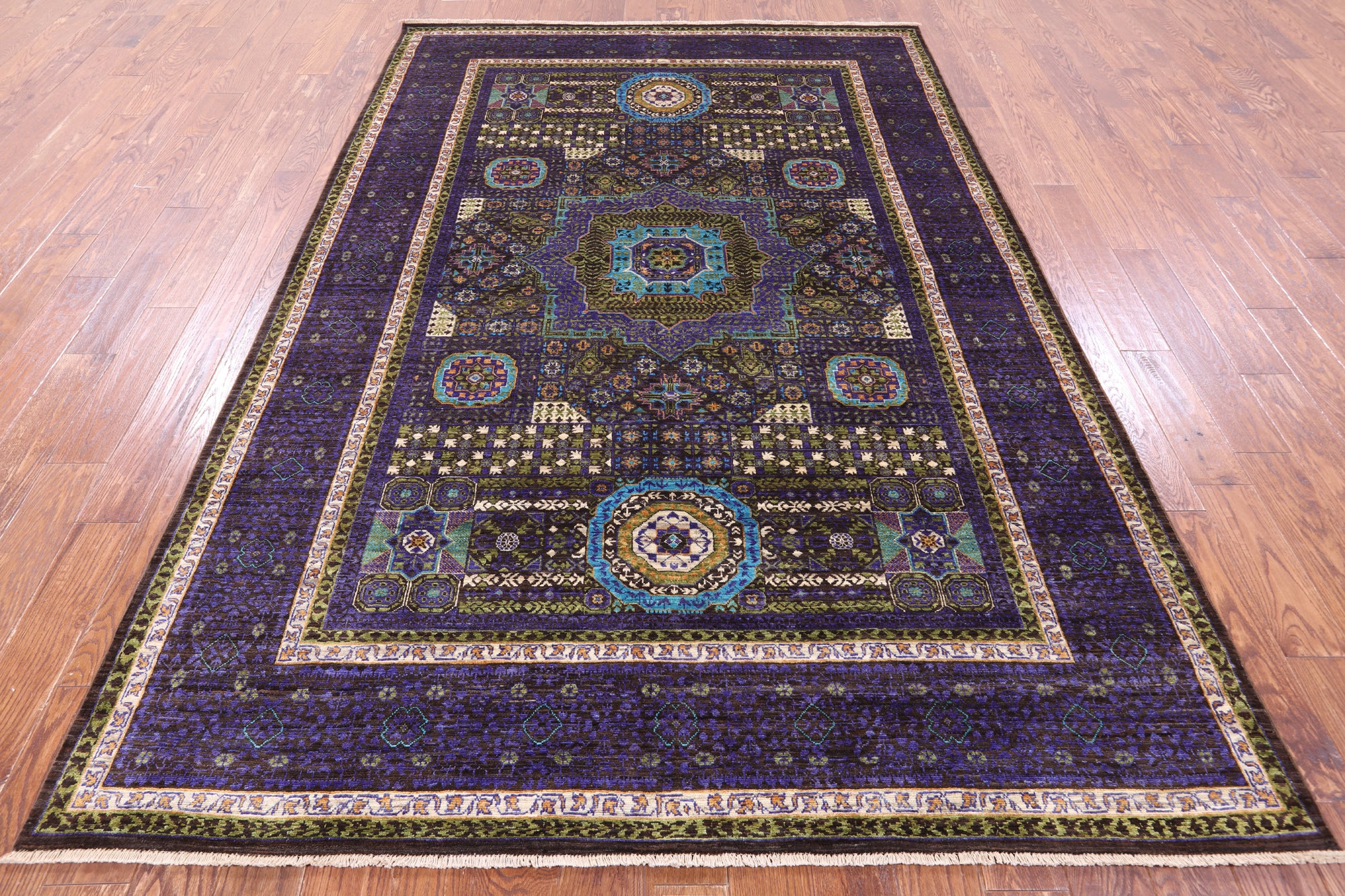 Geometric Persian Mamluk Hand Knotted Wool Rug - 6' 7" X 9' 10" - Golden Nile