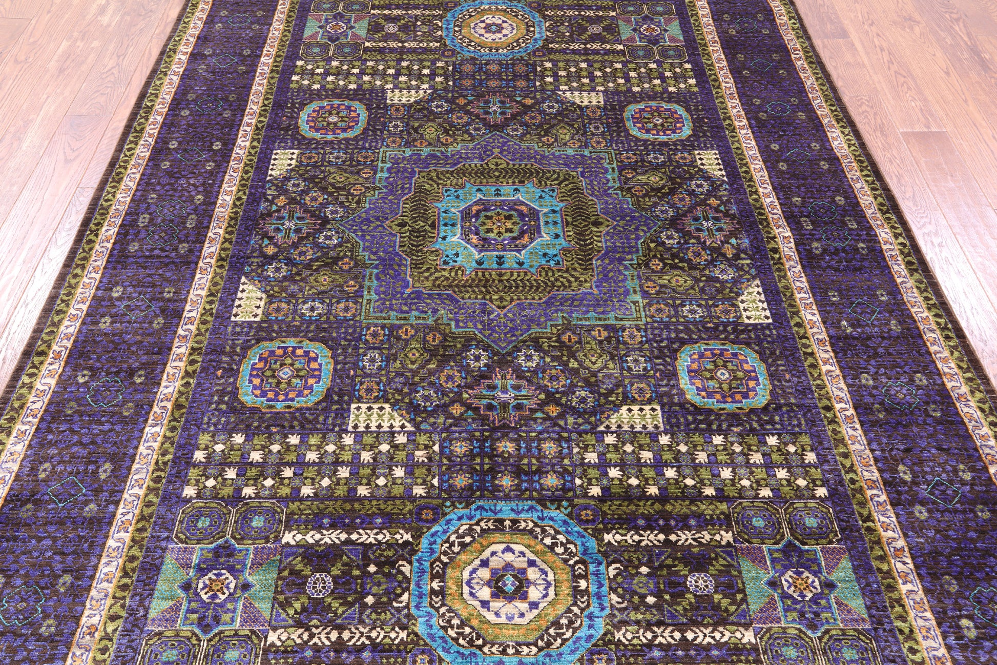 Geometric Persian Mamluk Hand Knotted Wool Rug - 6' 7" X 9' 10" - Golden Nile