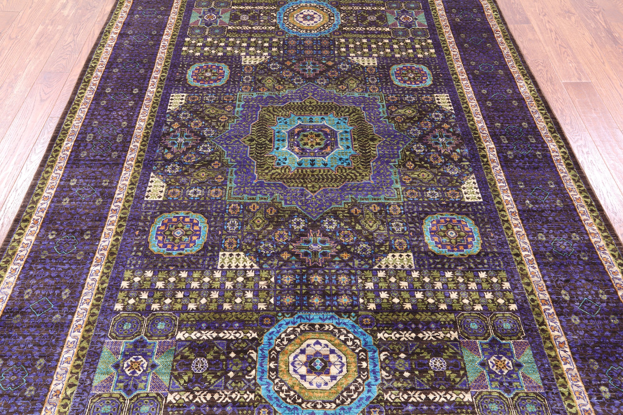 Geometric Persian Mamluk Hand Knotted Wool Rug - 6' 7" X 9' 10" - Golden Nile