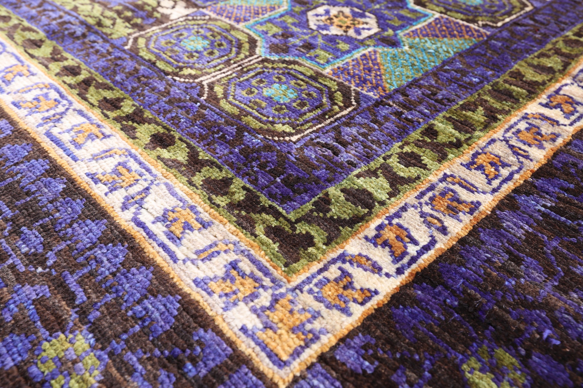 Geometric Persian Mamluk Hand Knotted Wool Rug - 6' 7" X 9' 10" - Golden Nile
