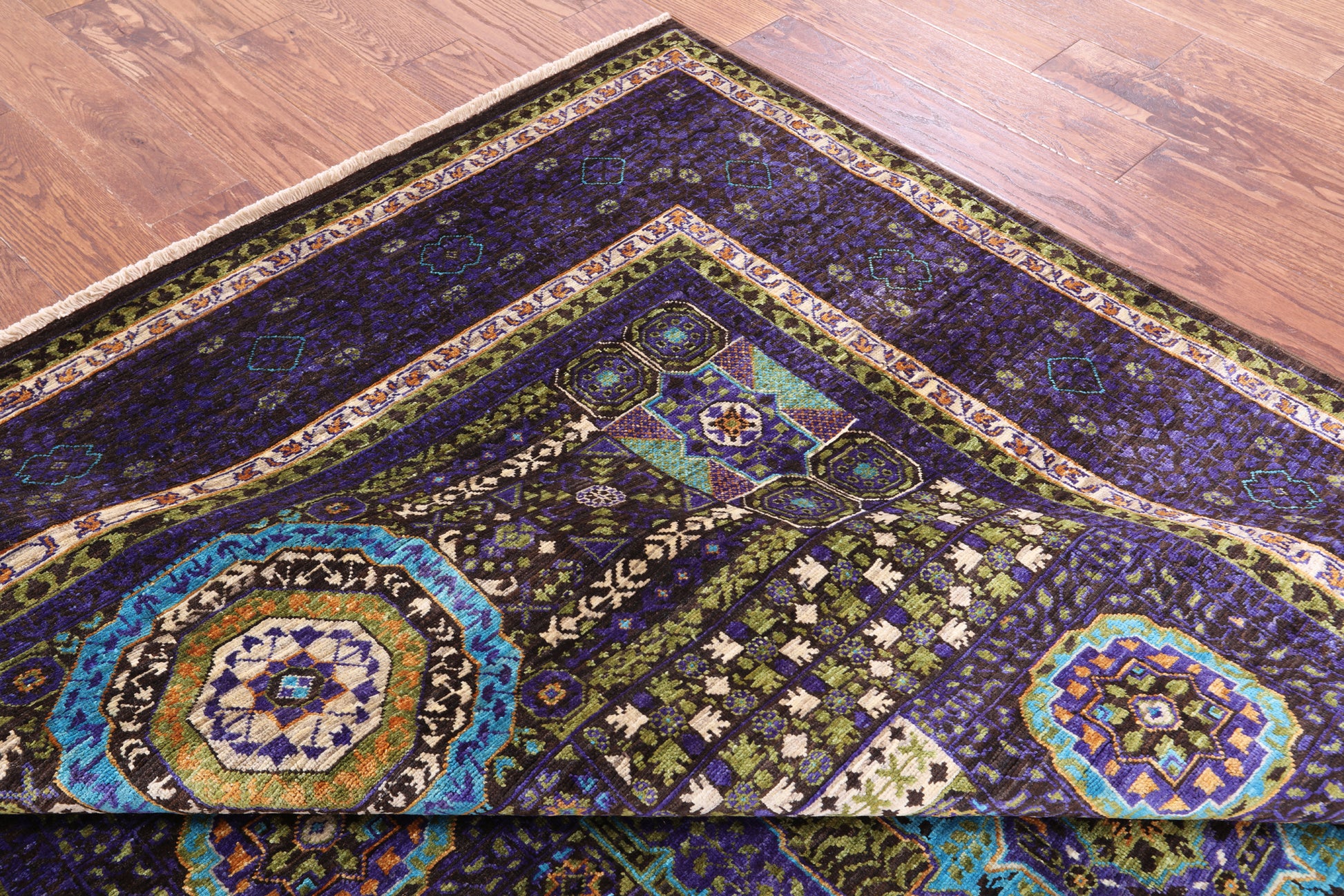 Geometric Persian Mamluk Hand Knotted Wool Rug - 6' 7" X 9' 10" - Golden Nile
