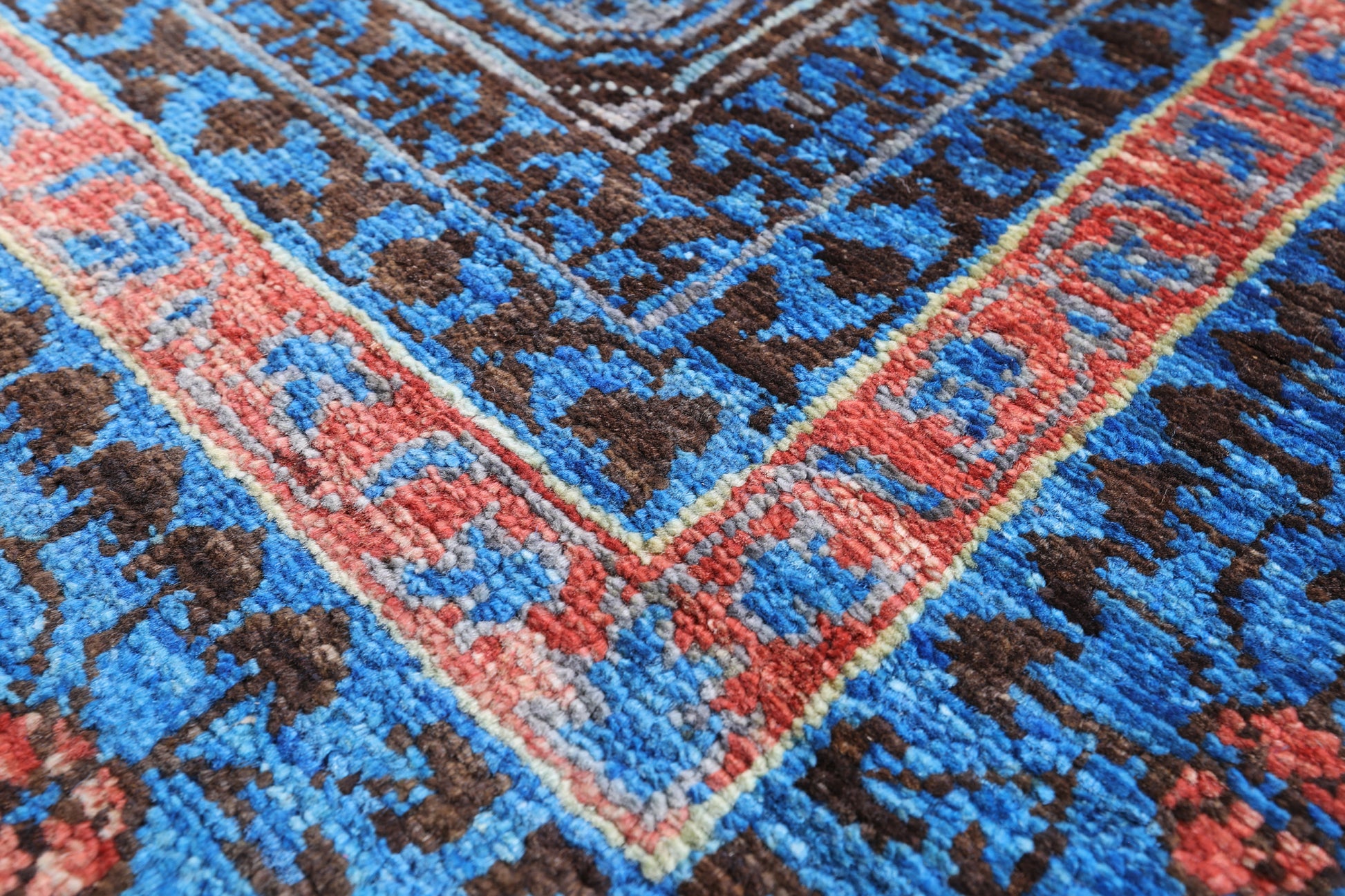 Brown Geometric Persian Mamluk Hand Knotted Wool Rug - 6' 8" X 9' 9" - Golden Nile