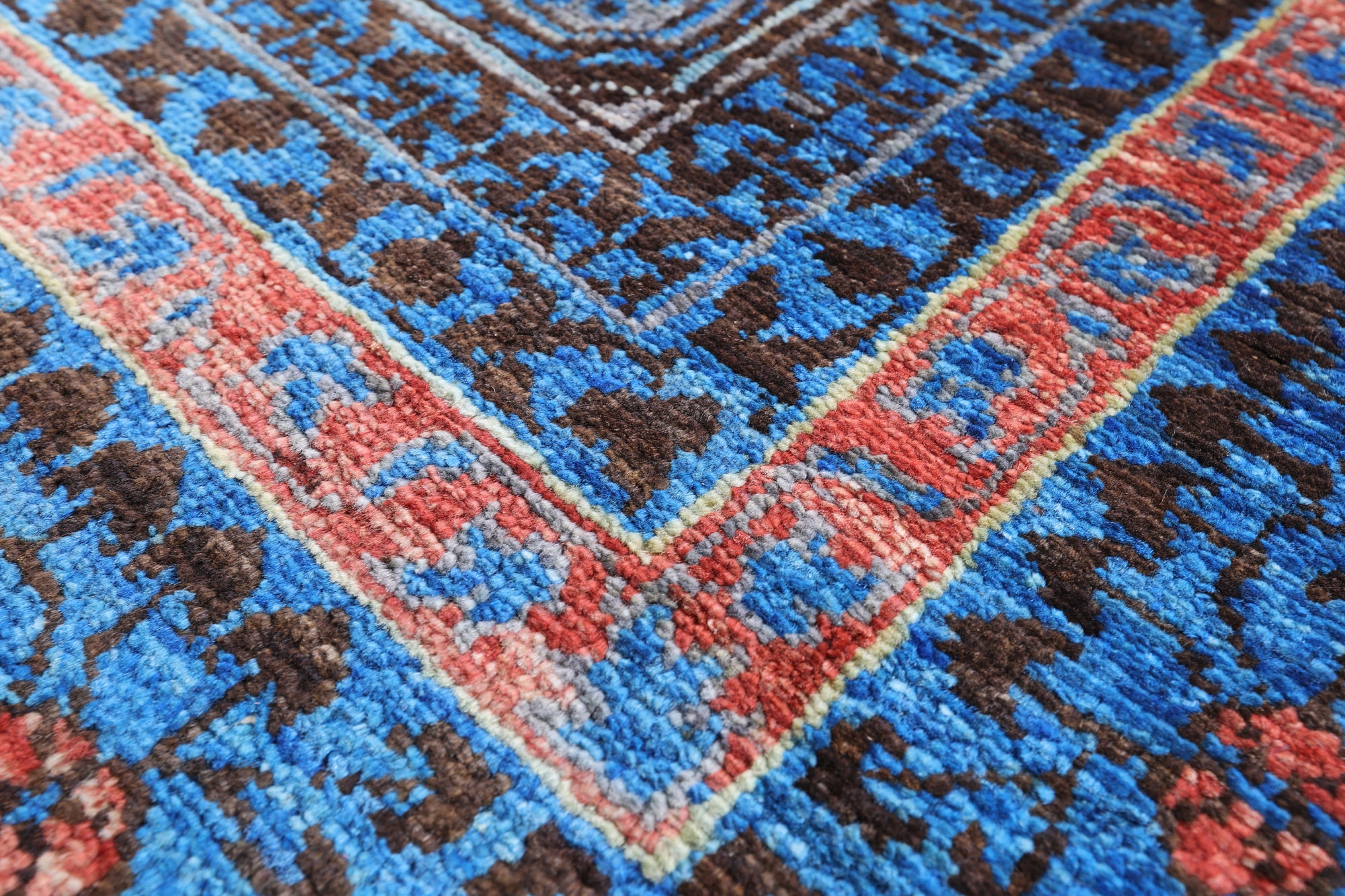 Brown Geometric Persian Mamluk Hand Knotted Wool Rug - 6' 8" X 9' 9" - Golden Nile