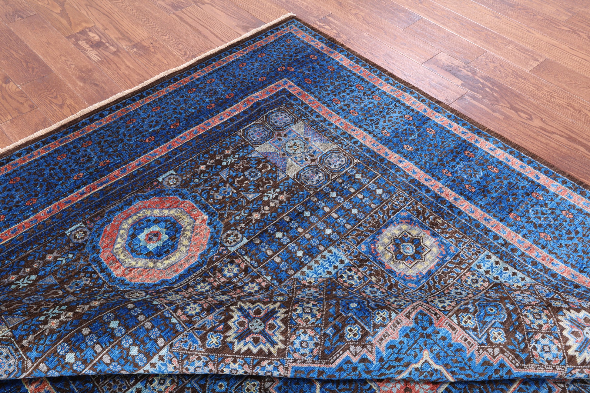 Brown Geometric Persian Mamluk Hand Knotted Wool Rug - 6' 8" X 9' 9" - Golden Nile