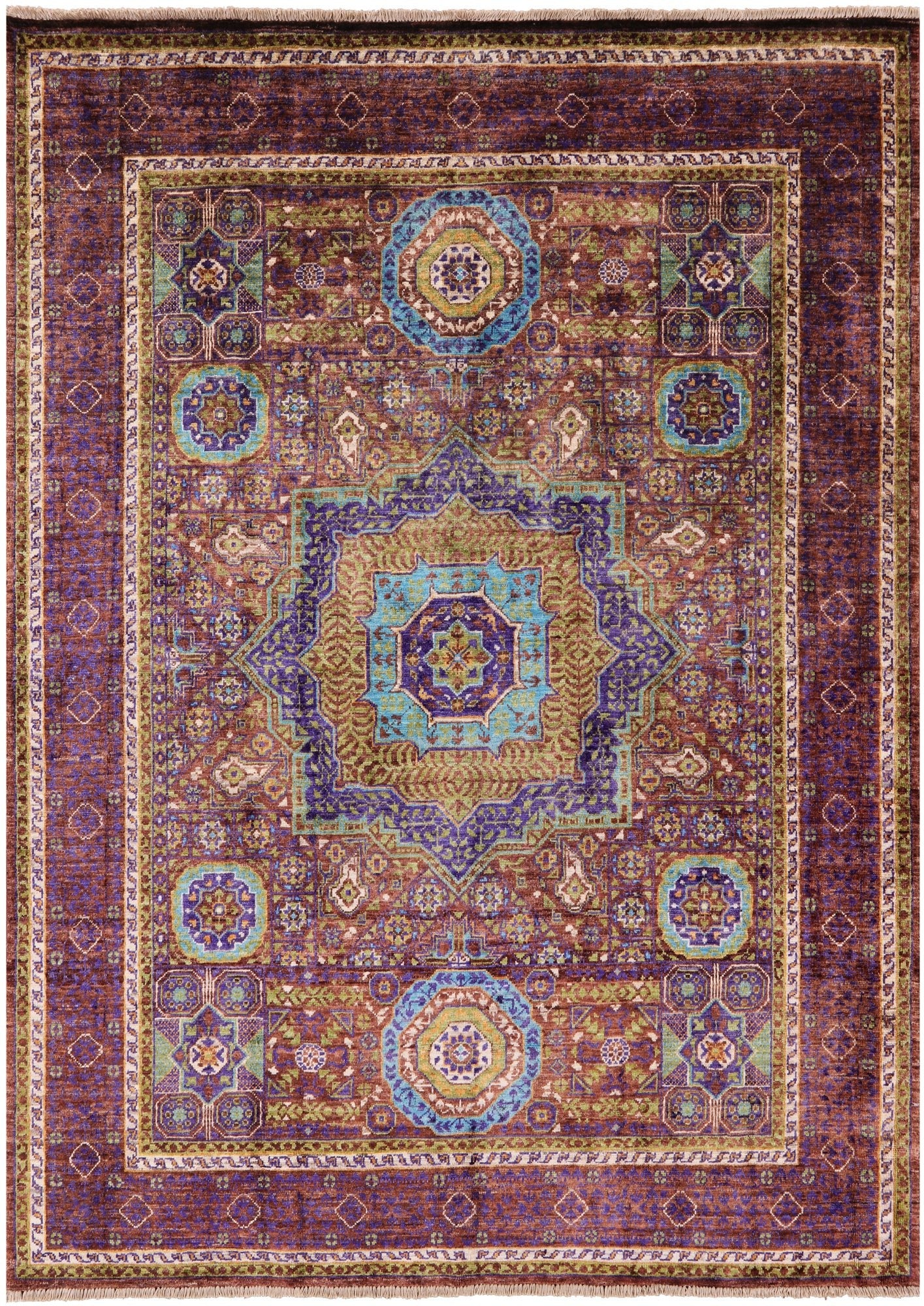 Brown Geometric Persian Mamluk Handmade Wool Rug - 5' 1" X 6' 10" - Golden Nile