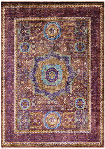 Brown Geometric Persian Mamluk Handmade Wool Rug - 5' 1