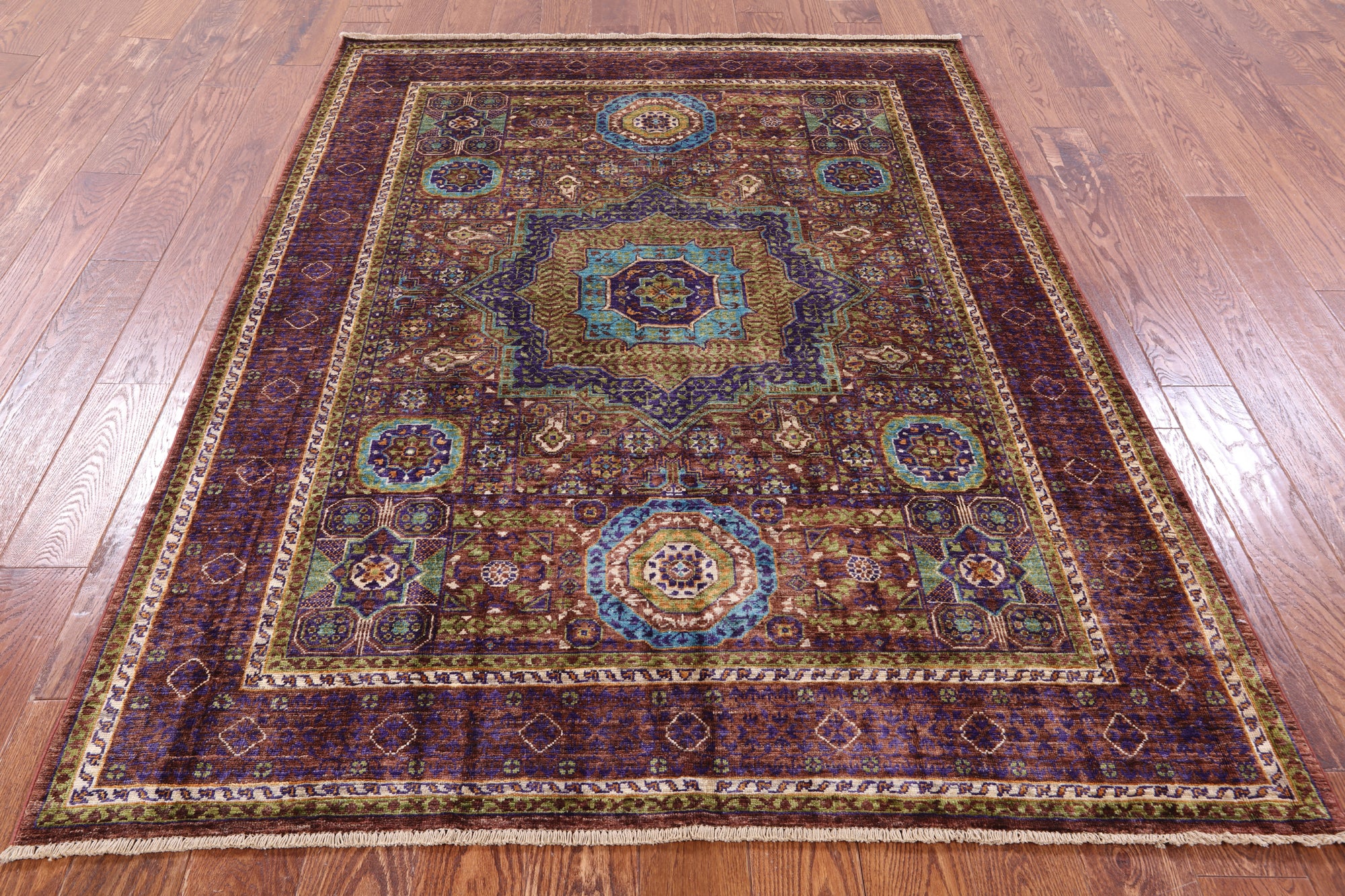 Brown Geometric Persian Mamluk Handmade Wool Rug - 5' 1" X 6' 10" - Golden Nile