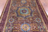 Brown Geometric Persian Mamluk Handmade Wool Rug - 5' 1" X 6' 10" - Golden Nile