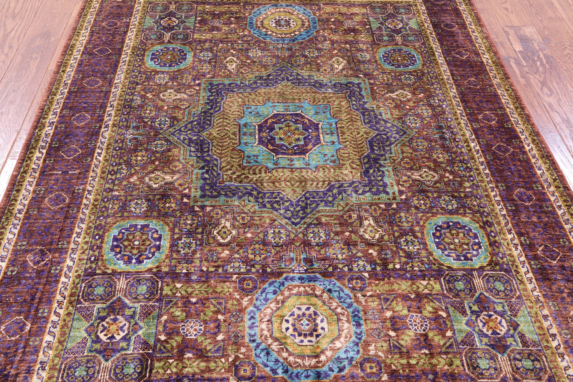 Brown Geometric Persian Mamluk Handmade Wool Rug - 5' 1" X 6' 10" - Golden Nile