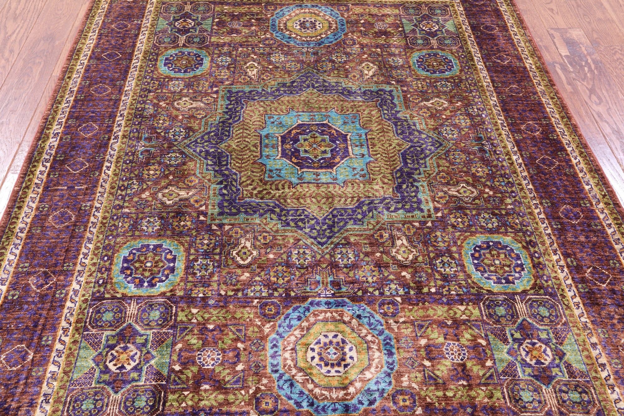 Brown Geometric Persian Mamluk Handmade Wool Rug - 5' 1" X 6' 10" - Golden Nile