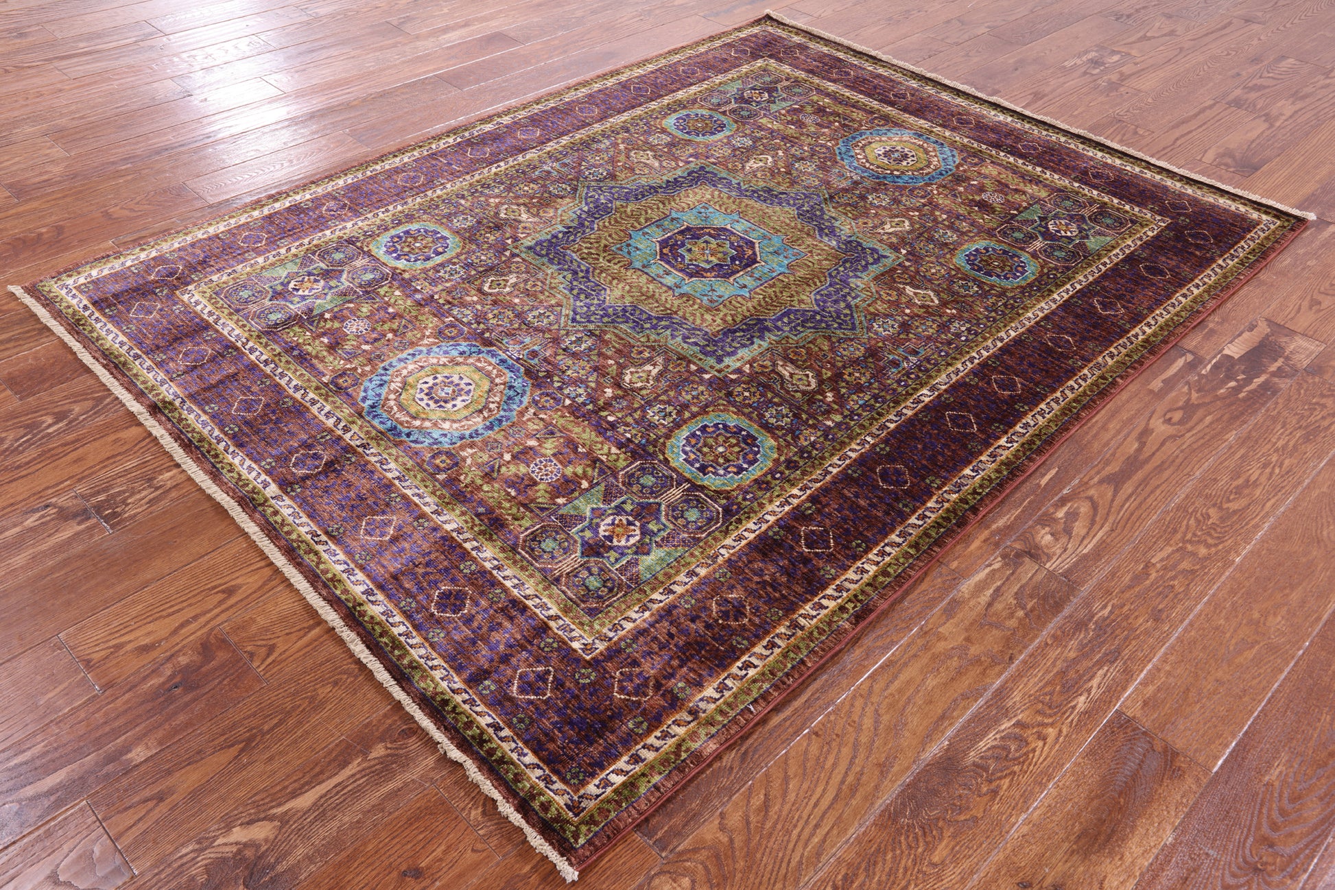 Brown Geometric Persian Mamluk Handmade Wool Rug - 5' 1" X 6' 10" - Golden Nile