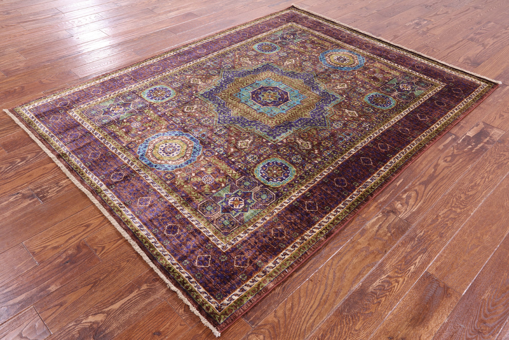 Brown Geometric Persian Mamluk Handmade Wool Rug - 5' 1" X 6' 10" - Golden Nile