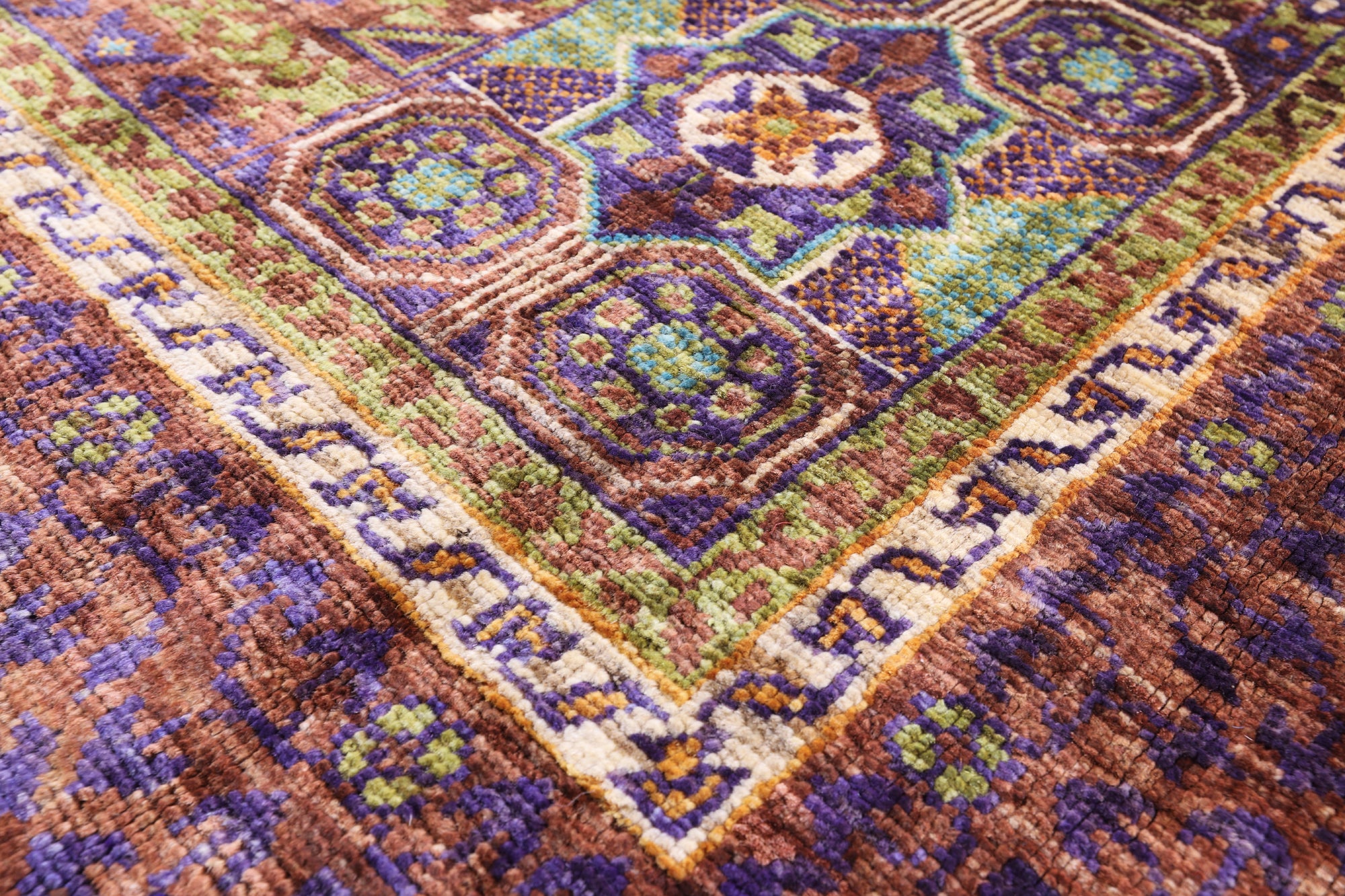 Brown Geometric Persian Mamluk Handmade Wool Rug - 5' 1" X 6' 10" - Golden Nile