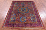 Red Geometric Persian Mamluk Hand Knotted Wool Rug - 5' 0" X 6' 8" - Golden Nile