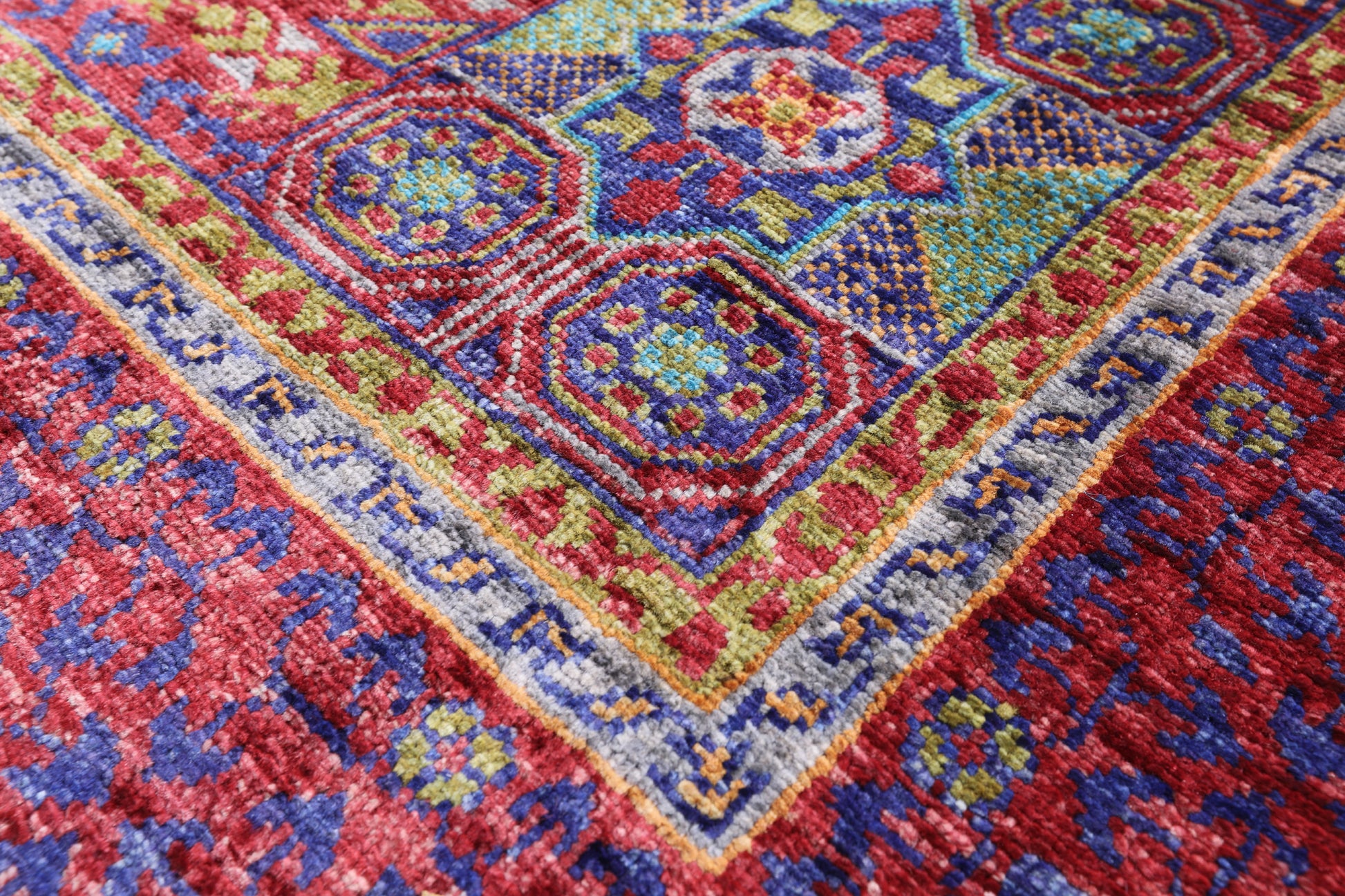 Red Geometric Persian Mamluk Hand Knotted Wool Rug - 5' 0" X 6' 8" - Golden Nile