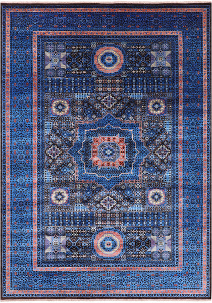 Brown Geometric Persian Mamluk Hand Knotted Wool Rug - 6' 10" X 9' 10" - Golden Nile