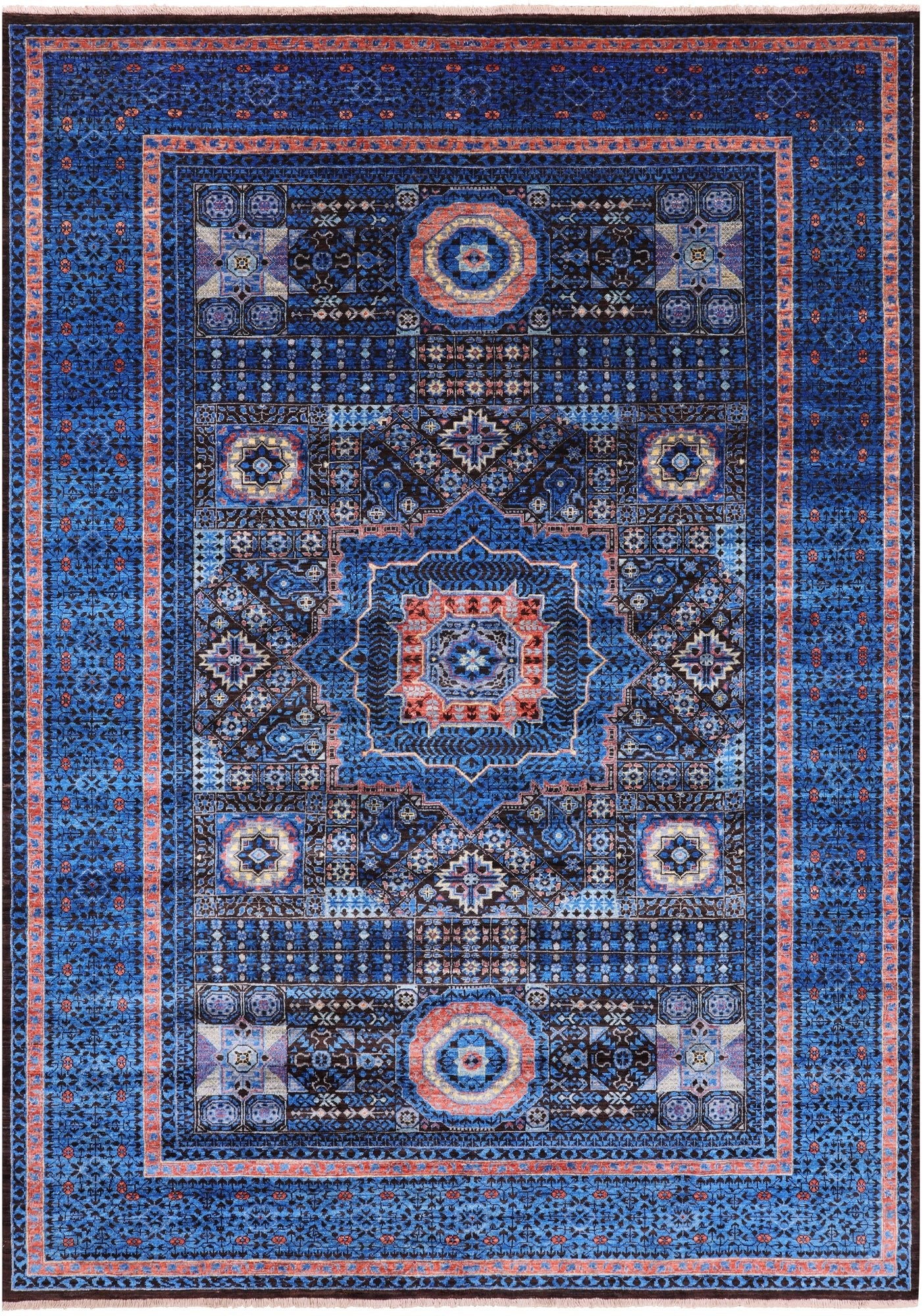 Brown Geometric Persian Mamluk Hand Knotted Wool Rug - 6' 10" X 9' 10" - Golden Nile