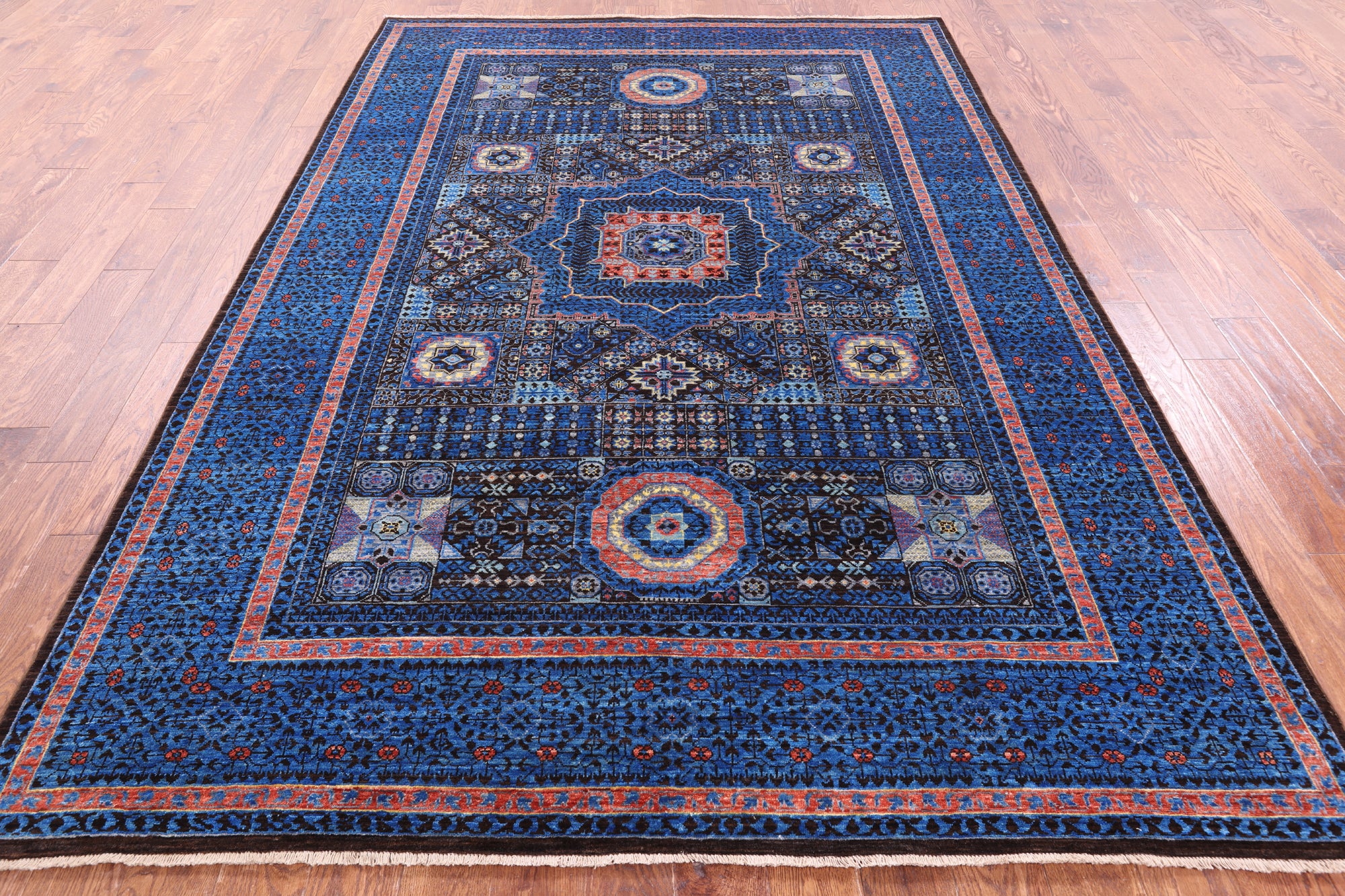 Brown Geometric Persian Mamluk Hand Knotted Wool Rug - 6' 10" X 9' 10" - Golden Nile